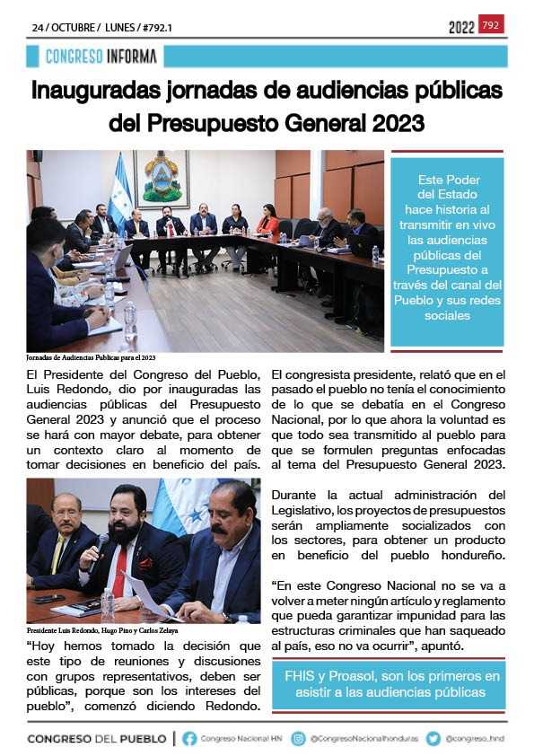 Inauguradas jornadas de audiencias públicas del Presupuesto General 2023